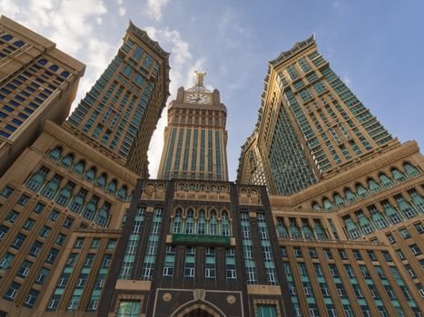 View of Abraj Al Bait Towers in Mecca, Saudi Arabia showcasing stunning architecture.