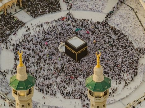 Thousands of pilgrims gather around the Kaaba in Mecca during Hajj.